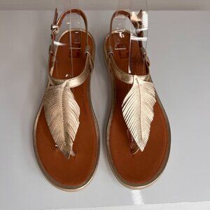 Fitflop Sandal Women 8 Tia Shiny Gold Leaf Ankle Strap Comf Resort Party Core Ex